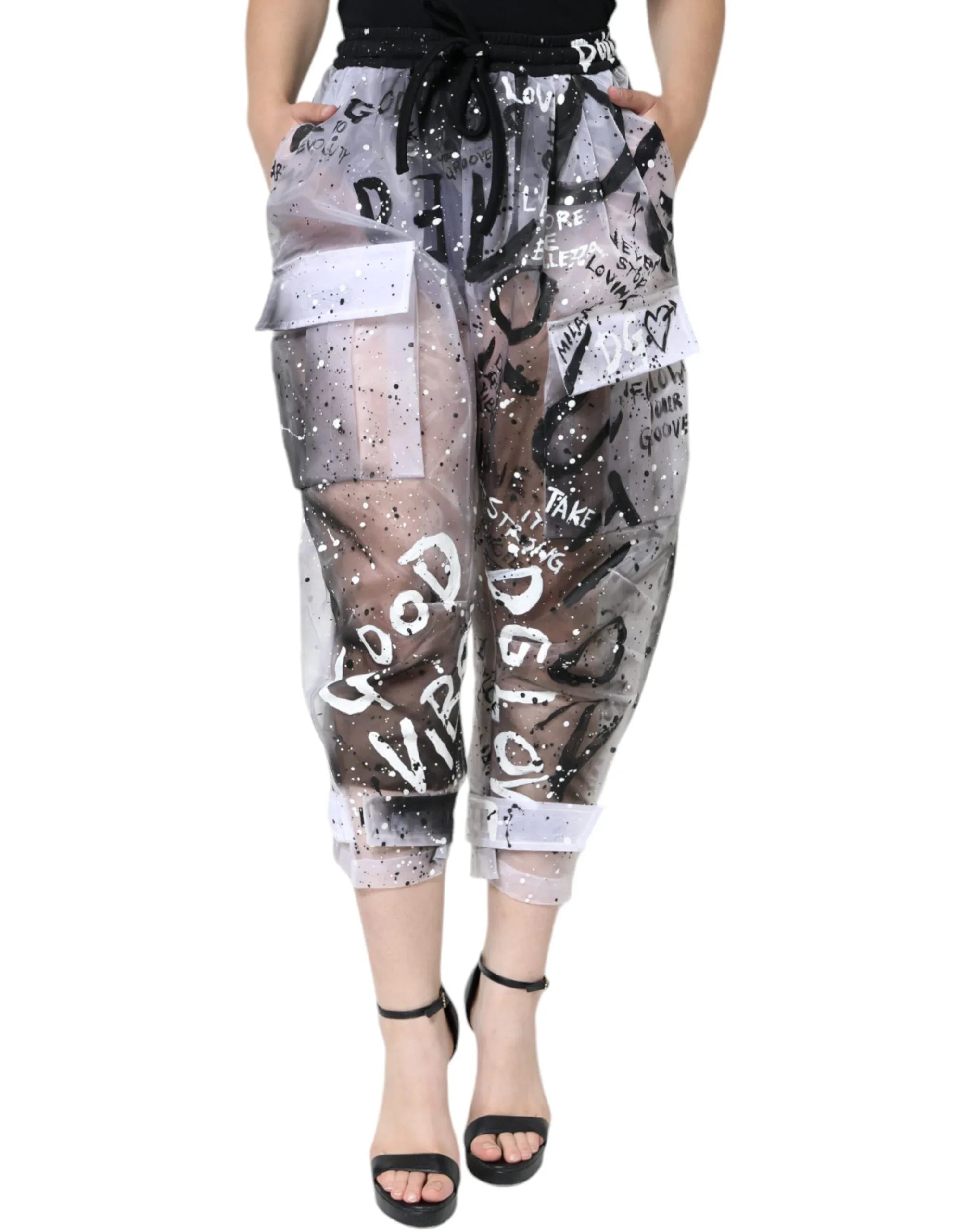 Dolce & Gabbana White See Through Logo Cropped Cargo Pants - Zeiniez