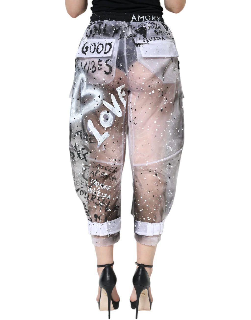 Dolce & Gabbana White See Through Logo Cropped Cargo Pants - Zeiniez