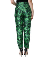 Dolce & Gabbana Green Clover Silk Satin High Waist Tapered Pants - Zeiniez
