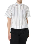 Dolce & Gabbana White Striped Collared Short Sleeve Polo Top - Zeiniez
