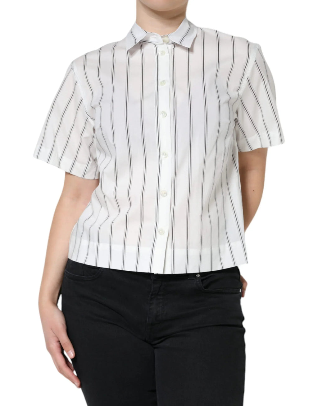 Dolce & Gabbana White Striped Collared Short Sleeve Polo Top - Zeiniez