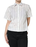 Dolce & Gabbana White Striped Collared Short Sleeve Polo Top - Zeiniez
