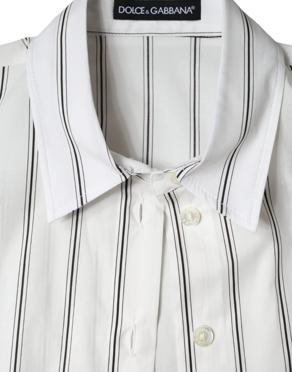 Dolce & Gabbana White Striped Collared Short Sleeve Polo Top - Zeiniez