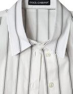 Dolce & Gabbana White Striped Collared Short Sleeve Polo Top - Zeiniez