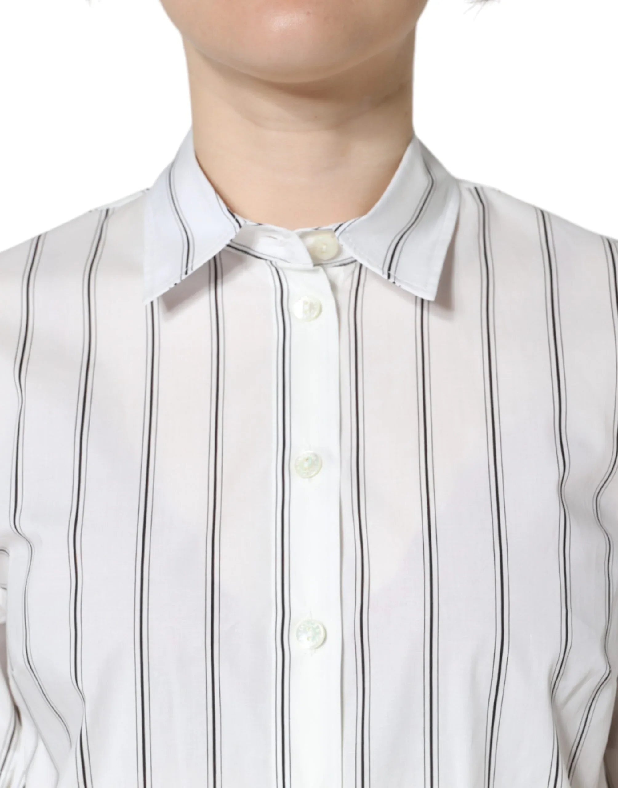 Dolce & Gabbana White Striped Collared Short Sleeve Polo Top - Zeiniez