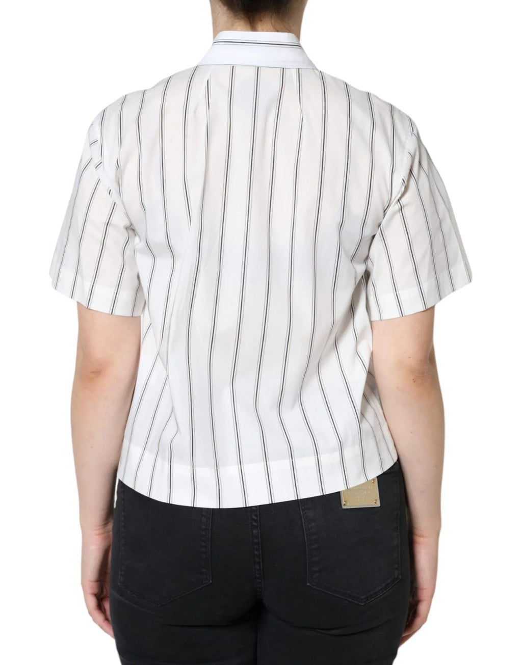 Dolce & Gabbana White Striped Collared Short Sleeve Polo Top - Zeiniez