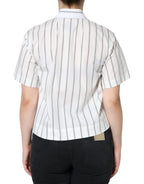 Dolce & Gabbana White Striped Collared Short Sleeve Polo Top - Zeiniez