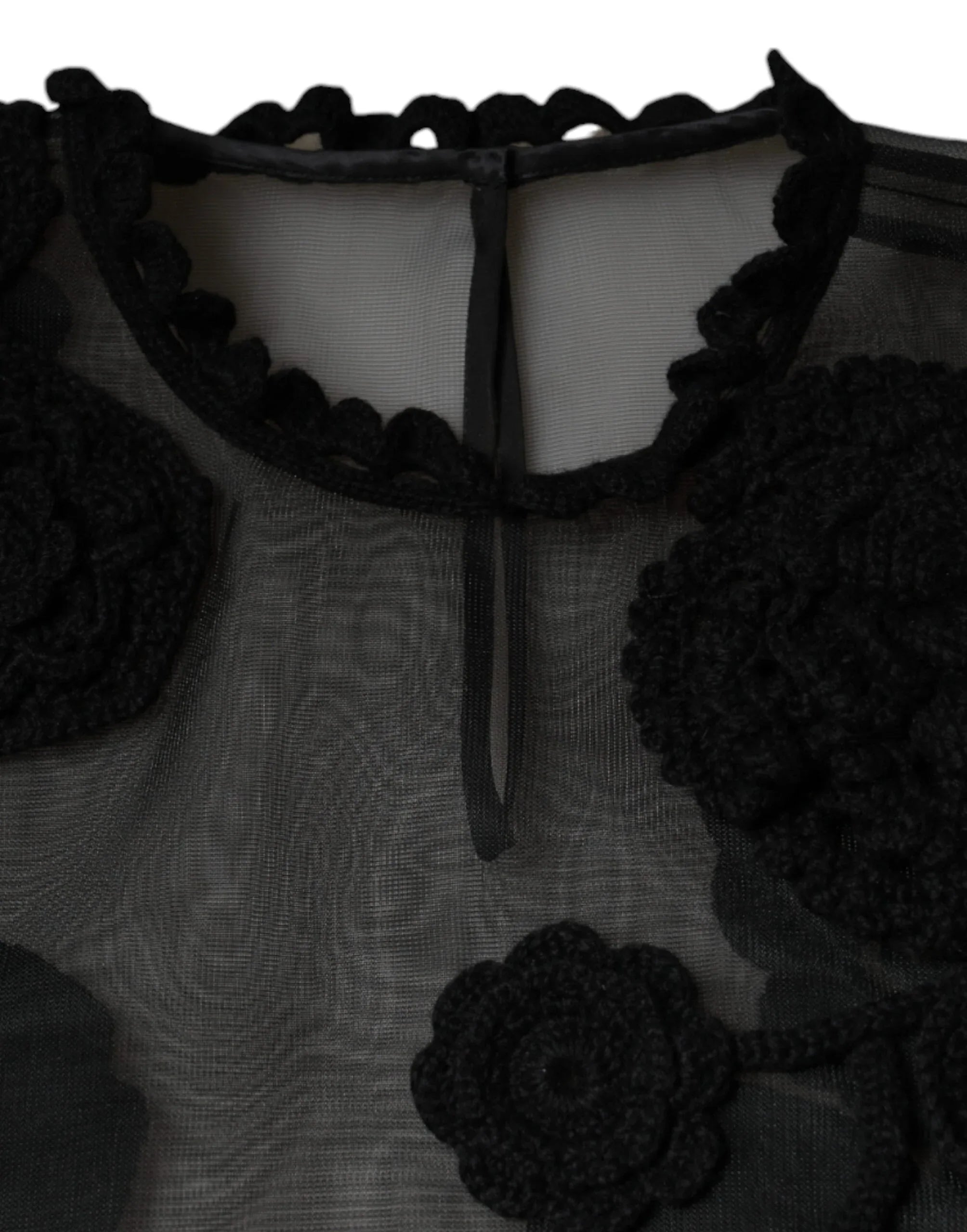 Dolce & Gabbana Black Nylon Mesh Transparent Floral Blouse - Zeiniez