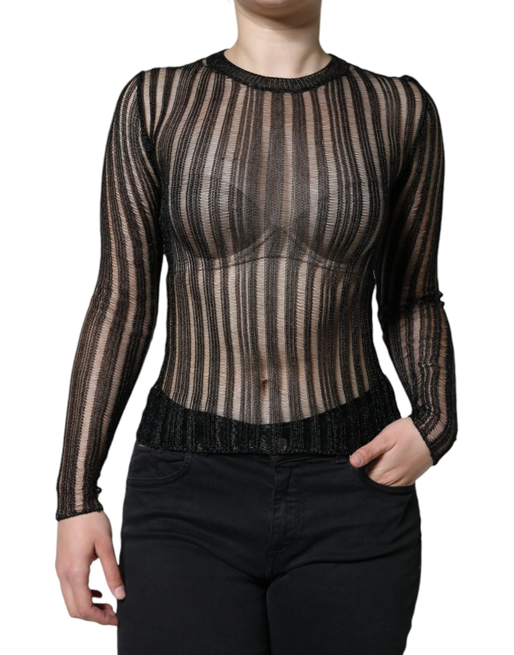 Dolce & Gabbana Black Stripe See Through Long Sleeves Top - Zeiniez