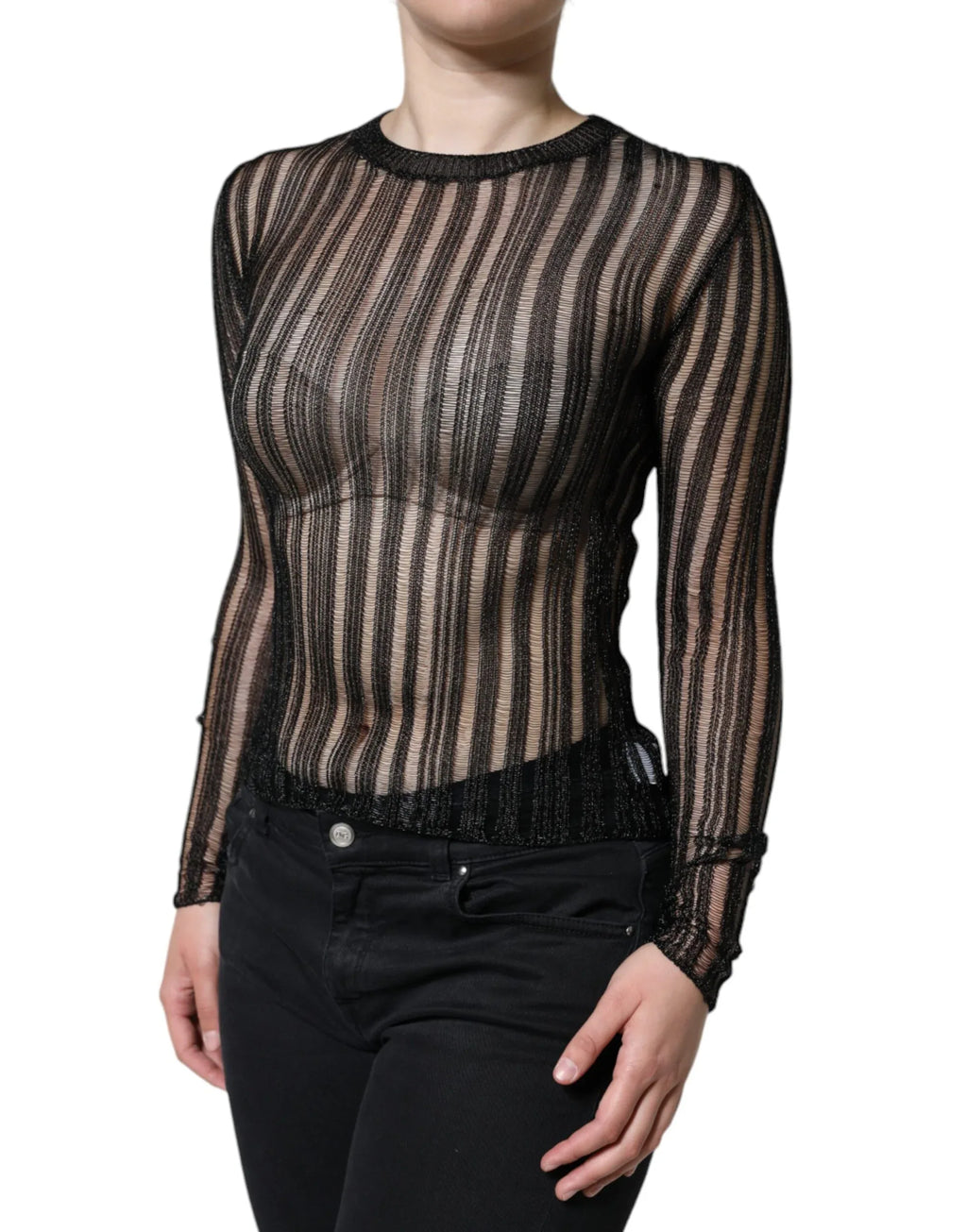 Dolce & Gabbana Black Stripe See Through Long Sleeves Top - Zeiniez