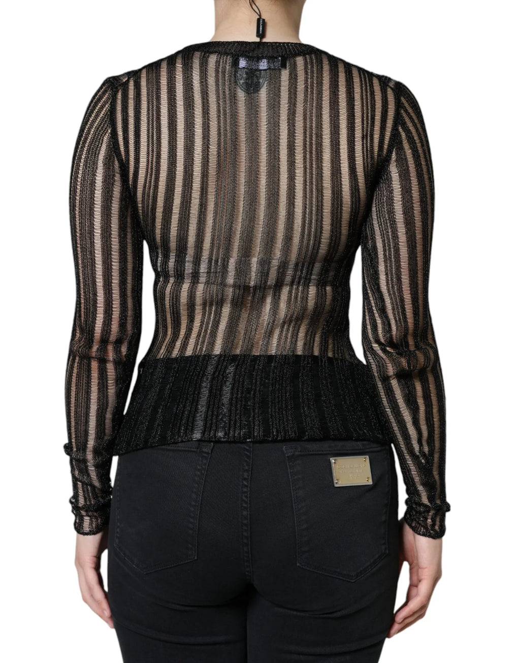 Dolce & Gabbana Black Stripe See Through Long Sleeves Top - Zeiniez