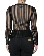 Dolce & Gabbana Black Stripe See Through Long Sleeves Top - Zeiniez