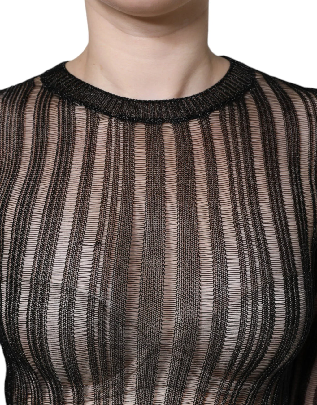 Dolce & Gabbana Black Stripe See Through Long Sleeves Top - Zeiniez
