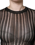 Dolce & Gabbana Black Stripe See Through Long Sleeves Top - Zeiniez