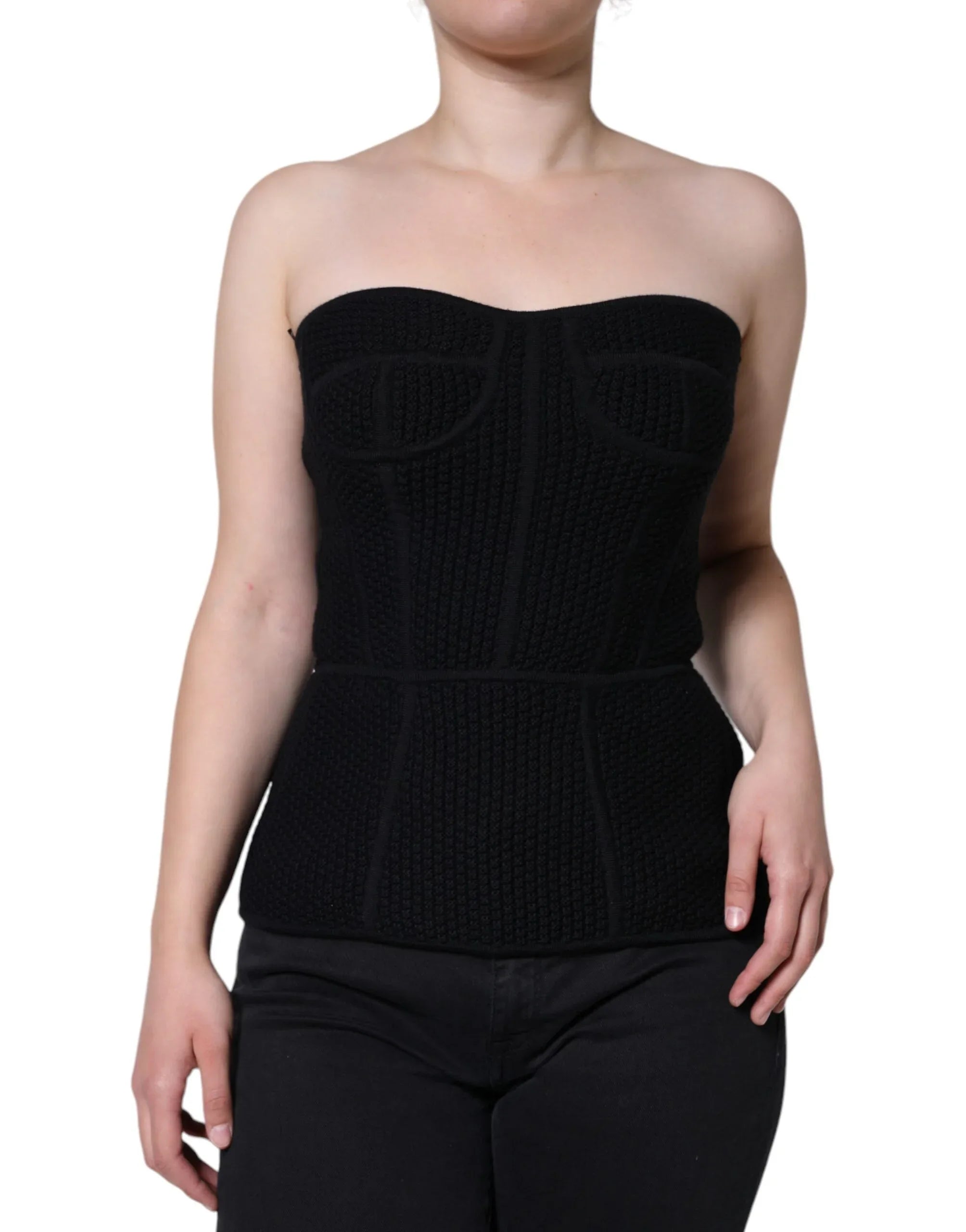 Dolce & Gabbana Black Bustier Sleeveless Corset Blouse Top - Zeiniez
