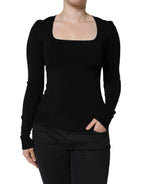 Dolce & Gabbana Black Long Sleeves Blouse Square Neck Top - Zeiniez