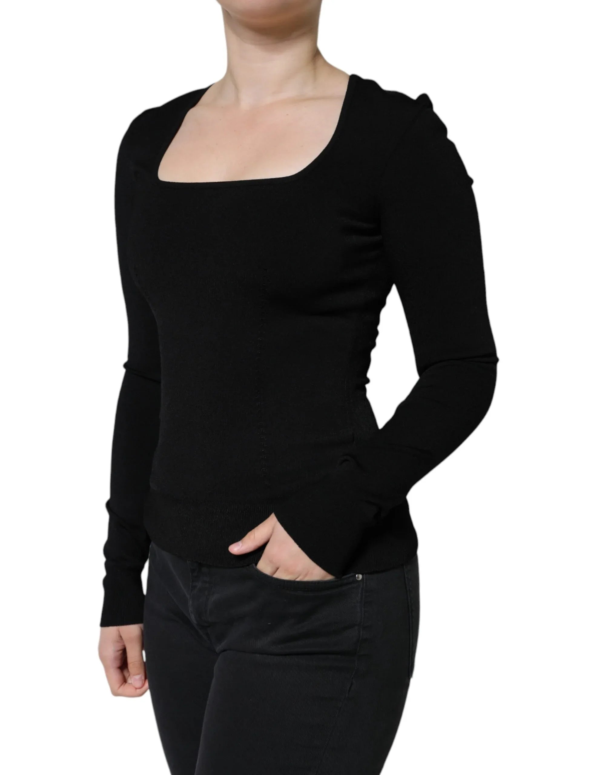 Dolce & Gabbana Black Long Sleeves Blouse Square Neck Top - Zeiniez