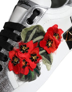 Dolce & Gabbana White Leather Floral Studded Sneakers Shoes - Zeiniez
