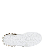 Dolce & Gabbana White Leather Floral Studded Sneakers Shoes - Zeiniez