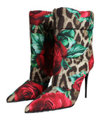 Dolce & Gabbana Multicolor Leopard Rose Mid Calf Boots Shoes - Zeiniez