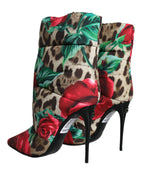 Dolce & Gabbana Multicolor Leopard Rose Mid Calf Boots Shoes - Zeiniez