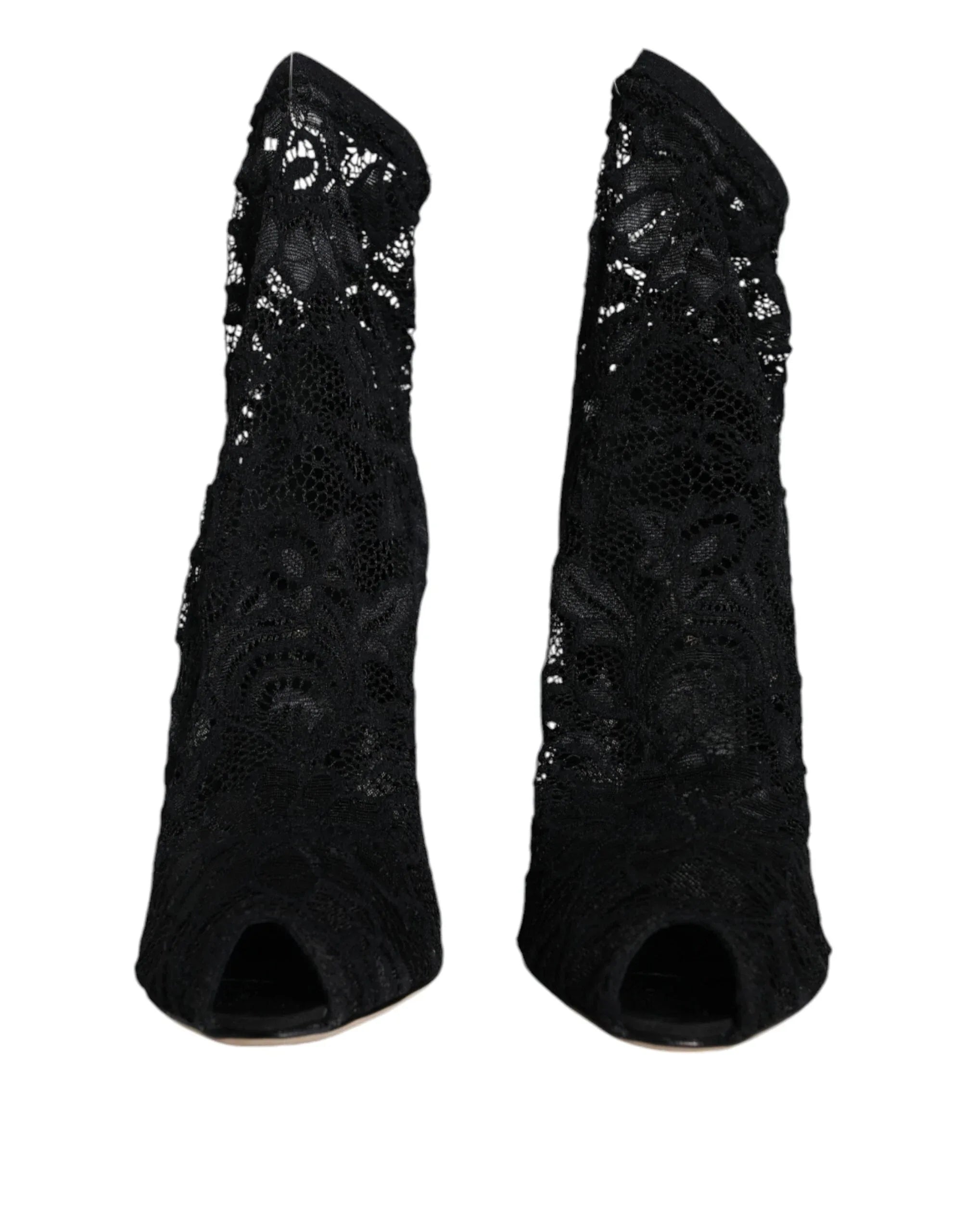 Dolce & Gabbana Black Lace Stretch Heels Mid Calf Boot Shoes - Zeiniez