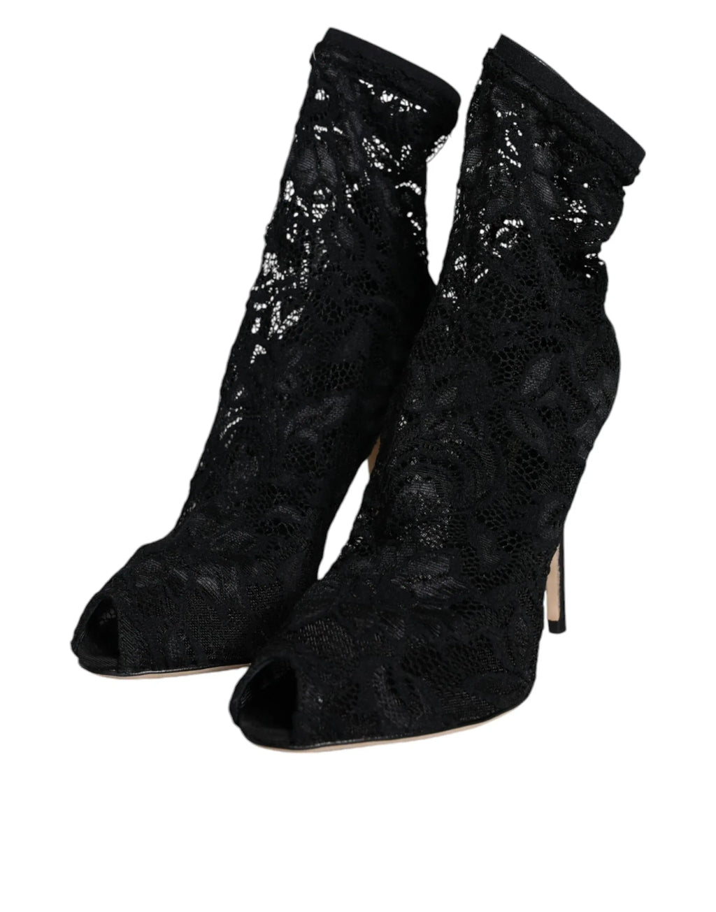 Dolce & Gabbana Black Lace Stretch Heels Mid Calf Boot Shoes - Zeiniez