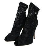 Dolce & Gabbana Black Lace Stretch Heels Mid Calf Boot Shoes - Zeiniez