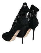 Dolce & Gabbana Black Lace Stretch Heels Mid Calf Boot Shoes - Zeiniez
