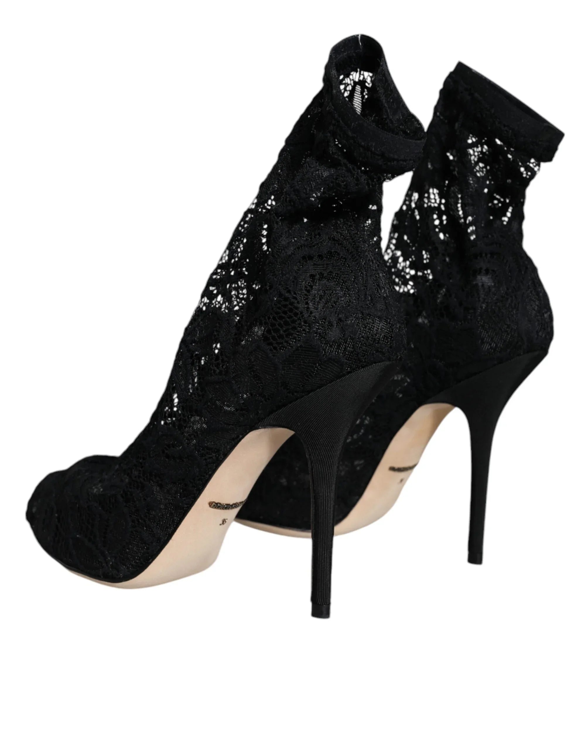 Dolce & Gabbana Black Lace Stretch Heels Mid Calf Boot Shoes - Zeiniez