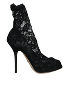 Dolce & Gabbana Black Lace Stretch Heels Mid Calf Boot Shoes - Zeiniez