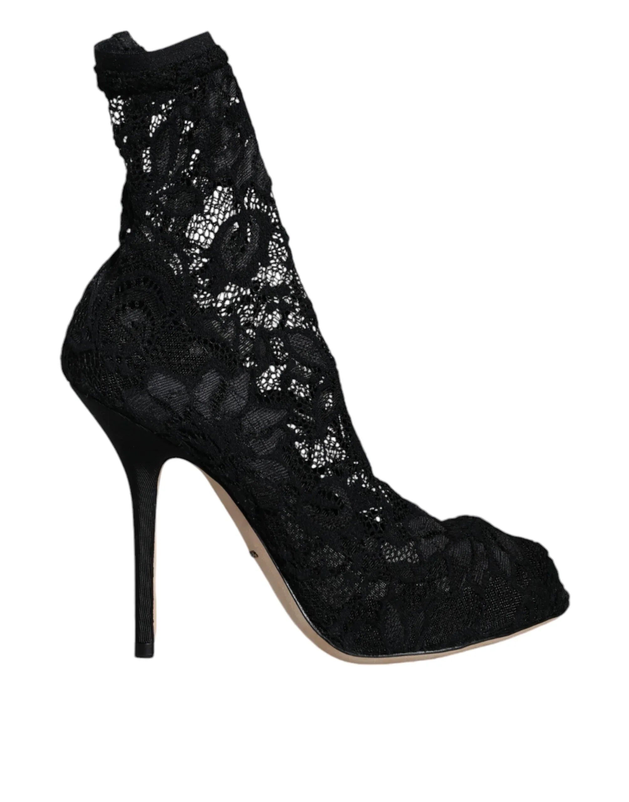 Dolce & Gabbana Black Lace Stretch Heels Mid Calf Boot Shoes - Zeiniez