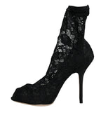 Dolce & Gabbana Black Lace Stretch Heels Mid Calf Boot Shoes - Zeiniez