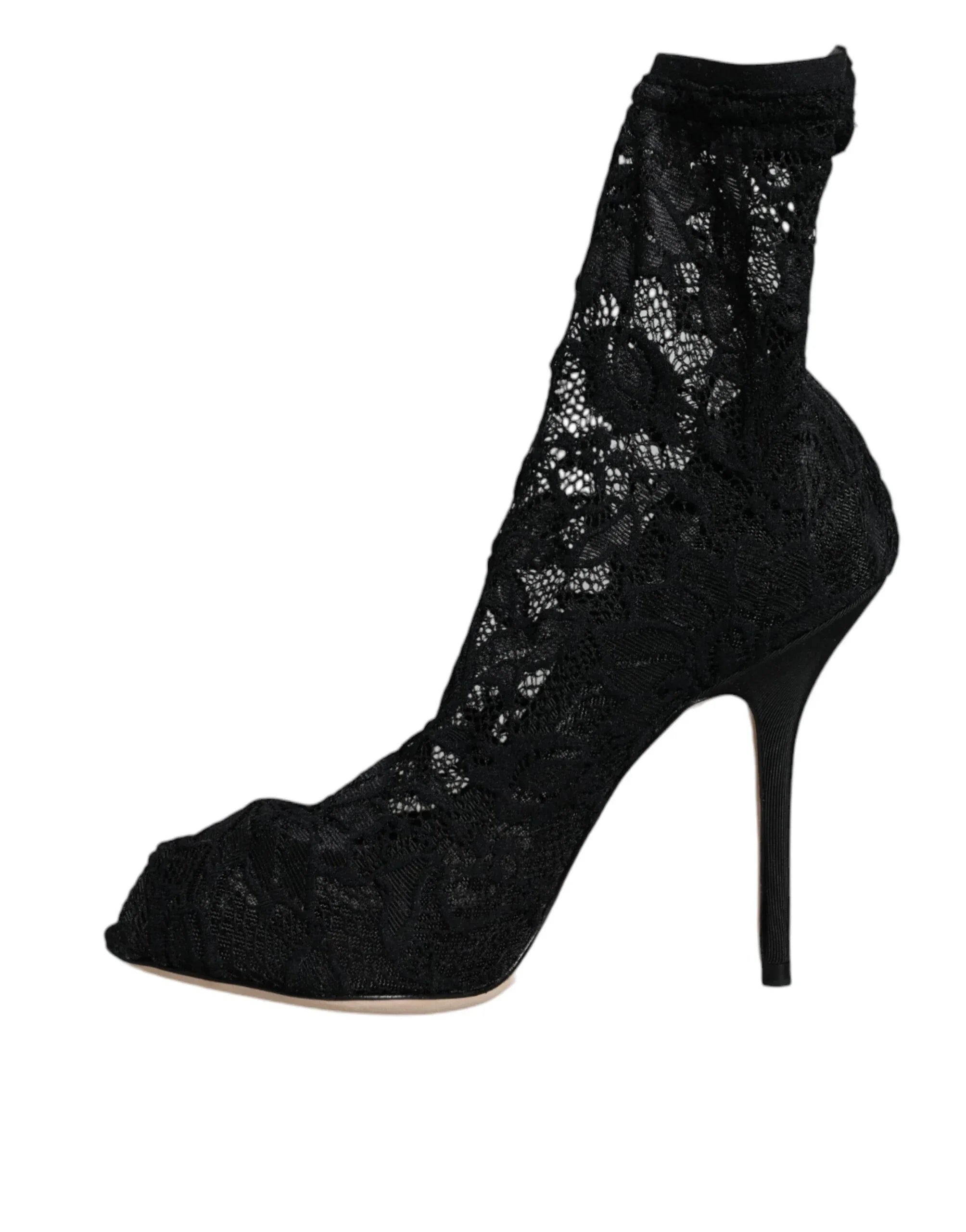 Dolce & Gabbana Black Lace Stretch Heels Mid Calf Boot Shoes - Zeiniez