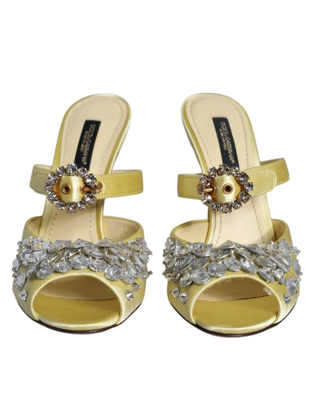 Dolce & Gabbana Yellow Mary Janes Satin Crystal Sandals Shoes - Zeiniez
