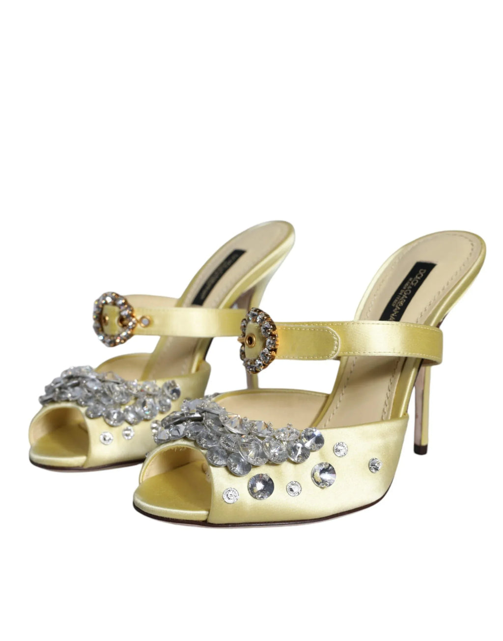 Dolce & Gabbana Yellow Mary Janes Satin Crystal Sandals Shoes - Zeiniez