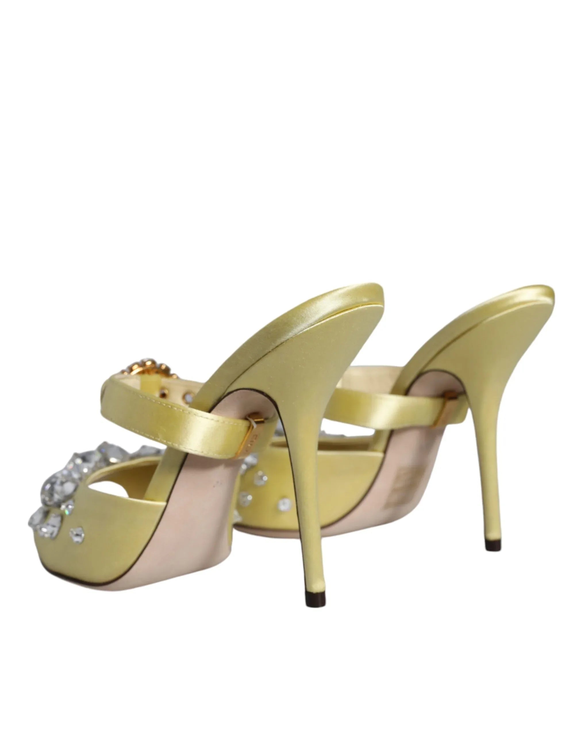 Dolce & Gabbana Yellow Mary Janes Satin Crystal Sandals Shoes - Zeiniez