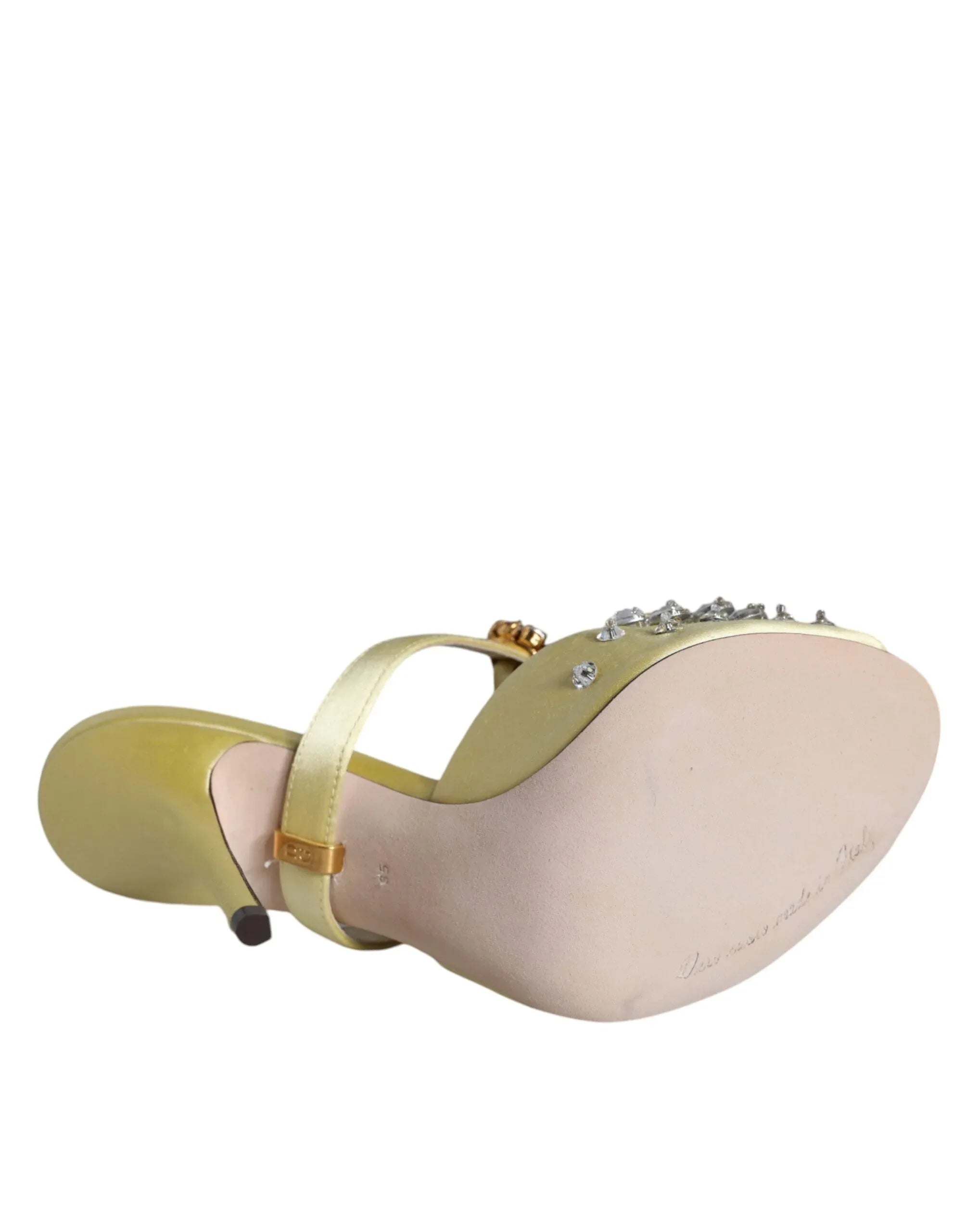 Dolce & Gabbana Yellow Mary Janes Satin Crystal Sandals Shoes - Zeiniez