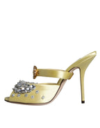 Dolce & Gabbana Yellow Mary Janes Satin Crystal Sandals Shoes - Zeiniez