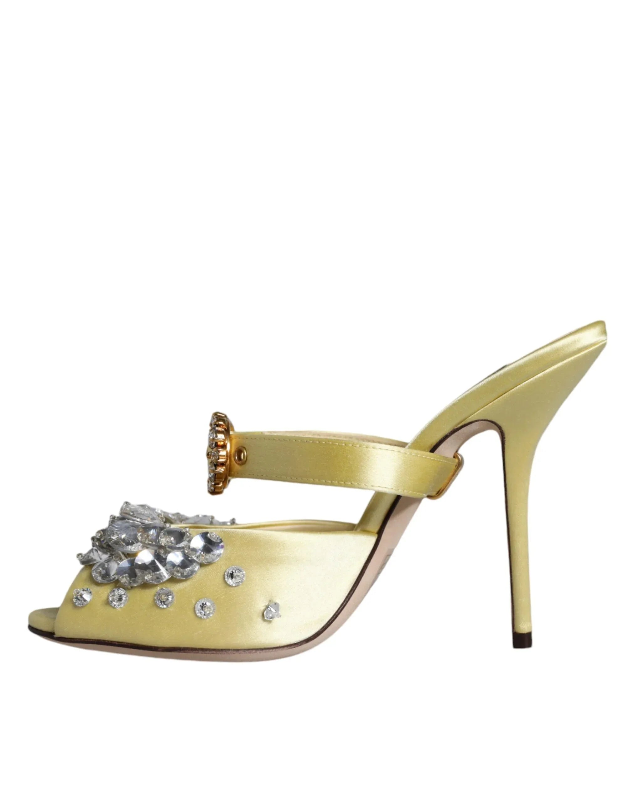 Dolce & Gabbana Yellow Mary Janes Satin Crystal Sandals Shoes - Zeiniez