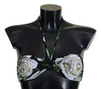 Dolce & Gabbana Black Floral Halter Beachwear Swimwear Bikini Top - Zeiniez
