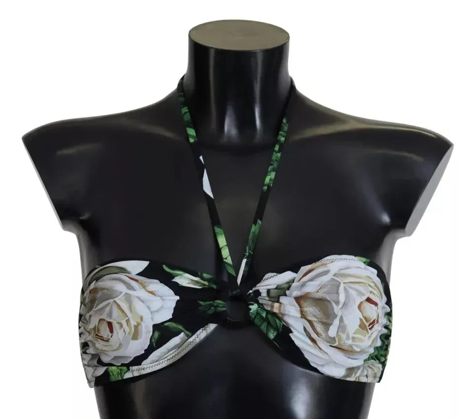 Dolce & Gabbana Black Floral Halter Beachwear Swimwear Bikini Top - Zeiniez