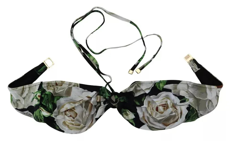 Dolce & Gabbana Black Floral Halter Beachwear Swimwear Bikini Top - Zeiniez