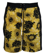 Dsquared² Yellow Black Printed Nylon Beachwear Shorts Swimwear - Zeiniez