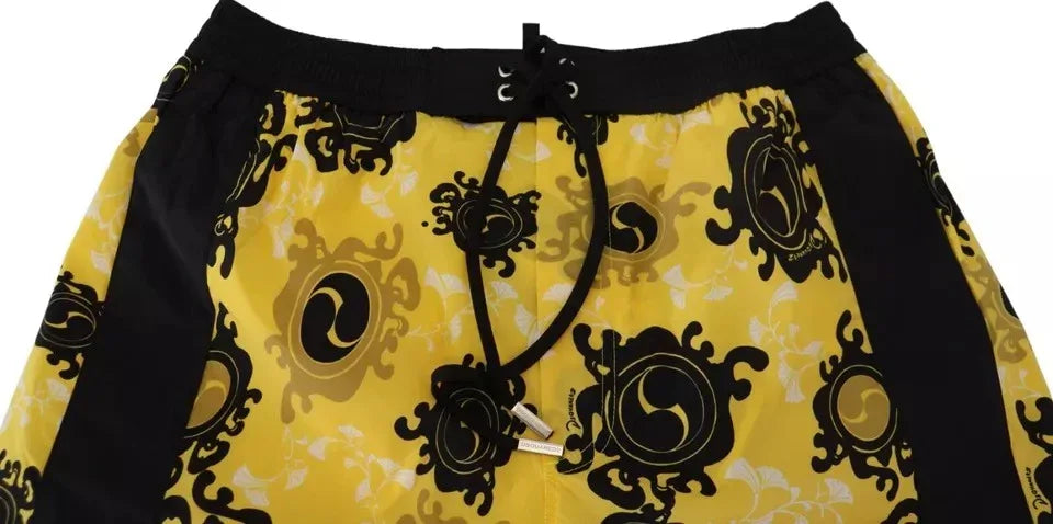 Dsquared² Yellow Black Printed Nylon Beachwear Shorts Swimwear - Zeiniez