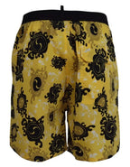 Dsquared² Yellow Black Printed Nylon Beachwear Shorts Swimwear - Zeiniez