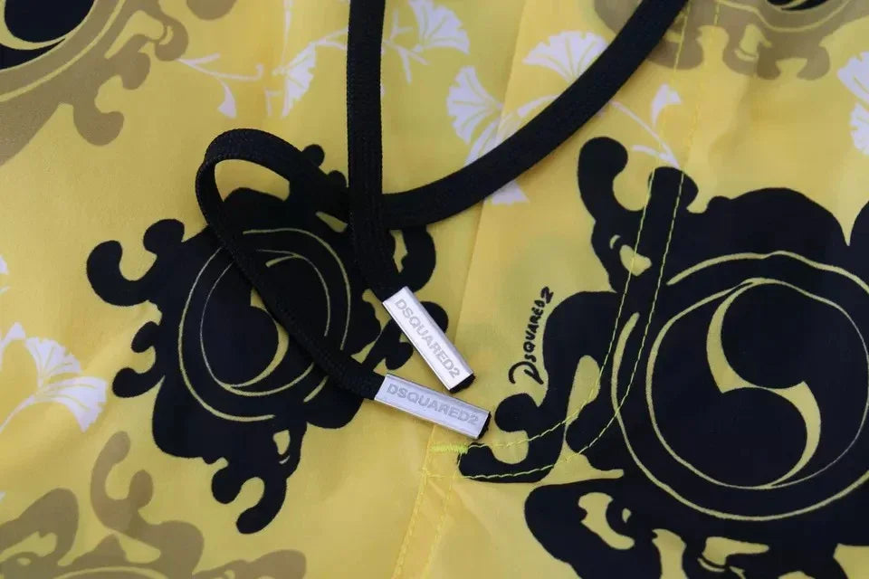 Dsquared² Yellow Black Printed Nylon Beachwear Shorts Swimwear - Zeiniez