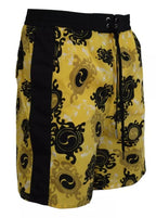 Dsquared² Yellow Black Printed Nylon Beachwear Shorts Swimwear - Zeiniez