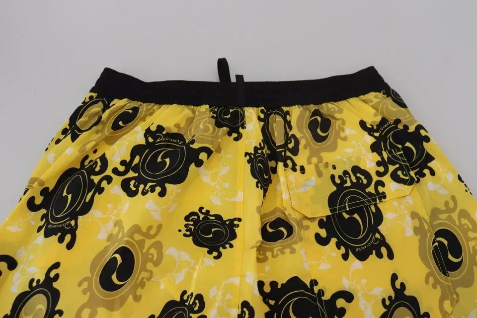 Dsquared² Yellow Black Printed Nylon Beachwear Shorts Swimwear - Zeiniez