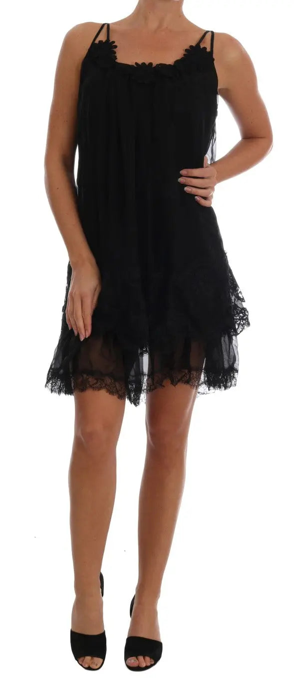 Dolce & Gabbana Black Silk Lace Chemise Dress - Zeiniez